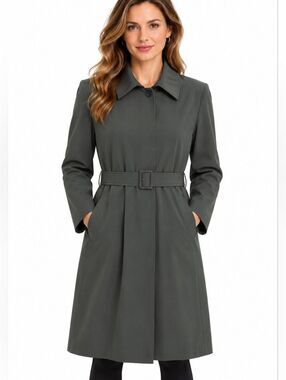 EUC Gallery women's green belted trenchcoat with liner, L
